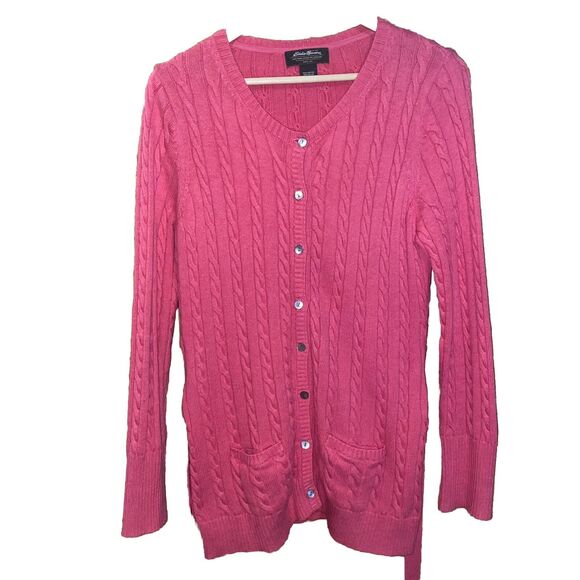Eddie Bauer Midi Fisherman Pink Large Button Cardigan Pockets - Picture 1 of 5